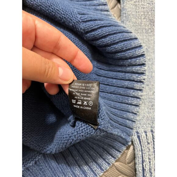 The J Peterman Company Indigo Dye Knit Sweater Sailor Anchor Nautical Mens Med - Picture 5 of 8